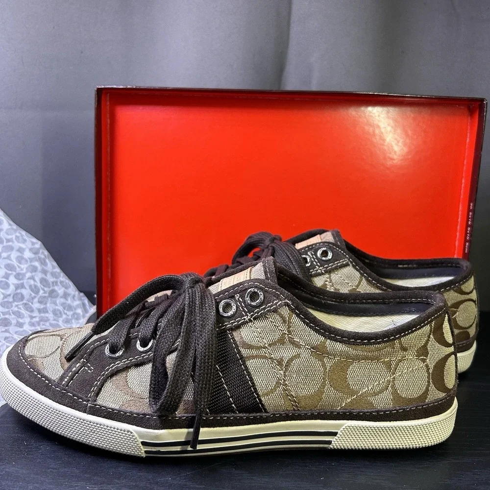 Coach Brad Khaki/Chestnut Jacquard Canvas w/Seude+Leather Men Sz 8M FS12CM SIG C - Picture 2 of 13